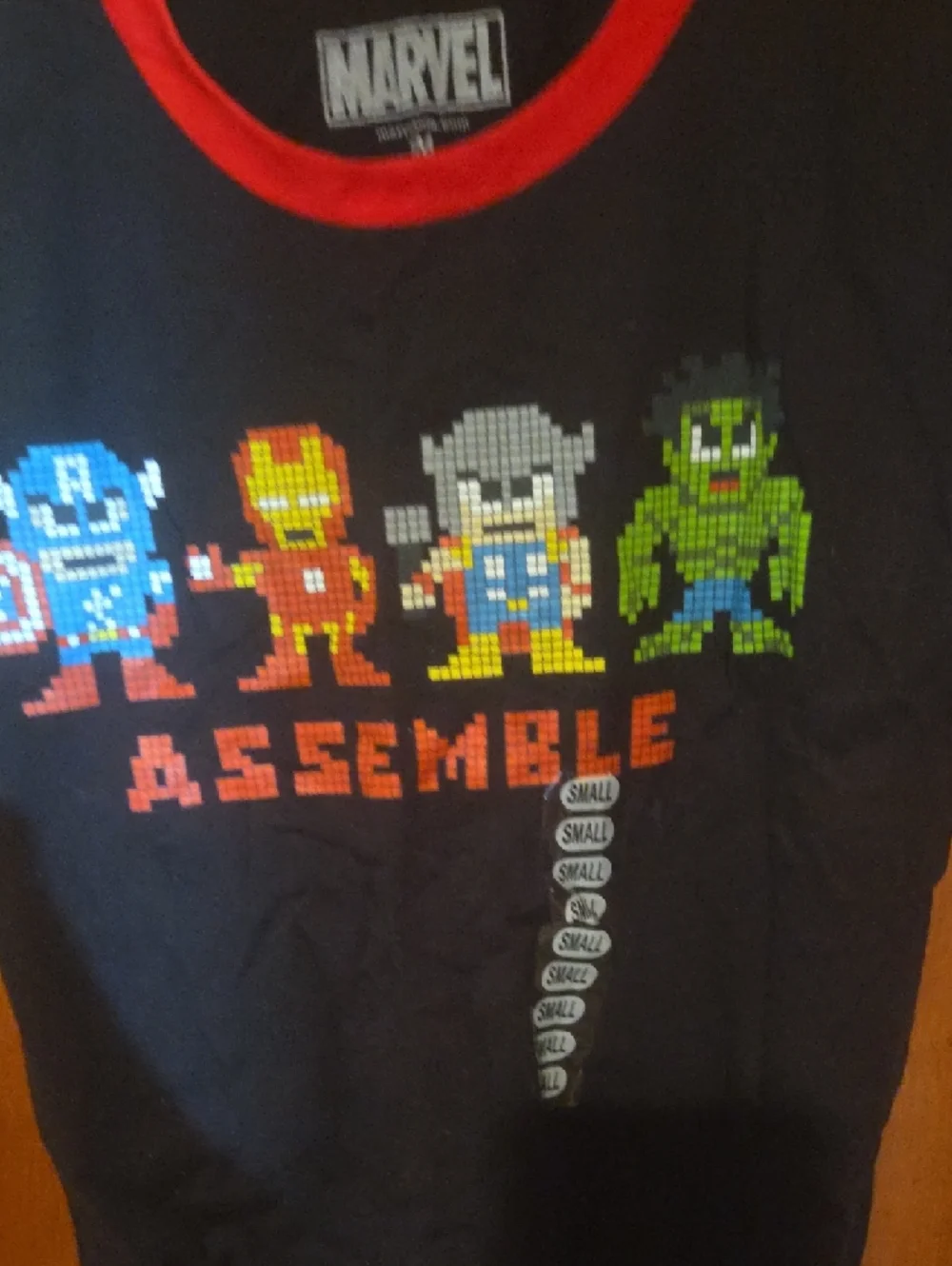 Marvel Black Tee with Red Crewneck Accent